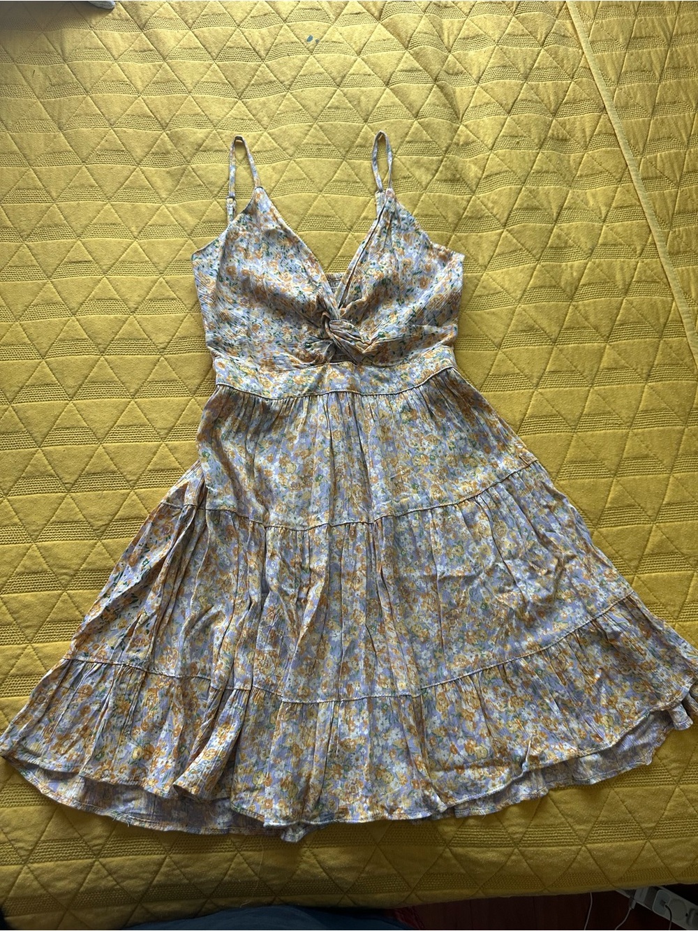 Floral Tie-Front Spaghetti Strap Sundress - Yellow Floral